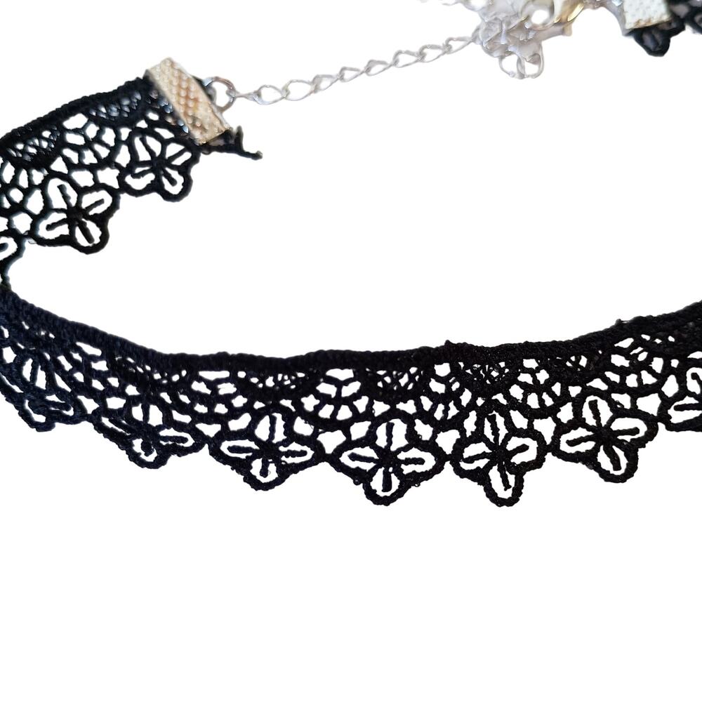 Black Crochet Lace Adjustable Choker Necklace 13"-16"